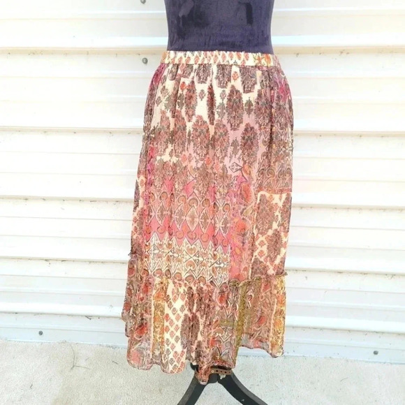 NWT RD & Koko Tiered Boho Midi Peasant Maxi Skirt A-Line Elastic Waist Sz MWai - Picture 1 of 9